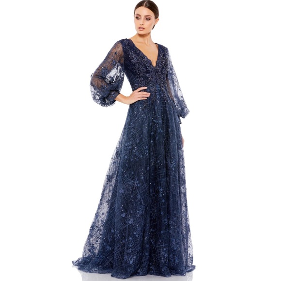 Mac Duggal Dresses & Skirts - NWT MAC DUGGAL EMBELLISHED PLUNGE NECK PUFF SLEEVE A LINE GOWN 20283